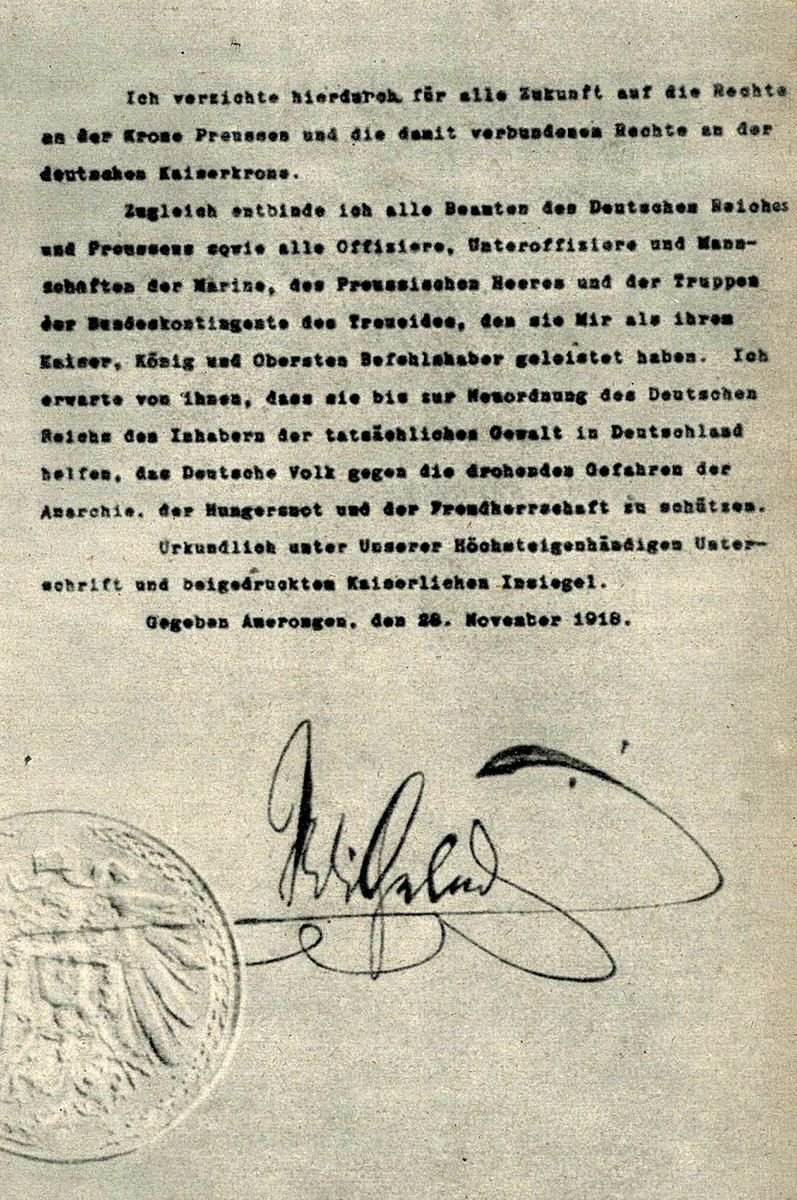 Kaiser Wilhelm Verzichtsurkunde Kaiser Wilhelm Verzichtsurkunde