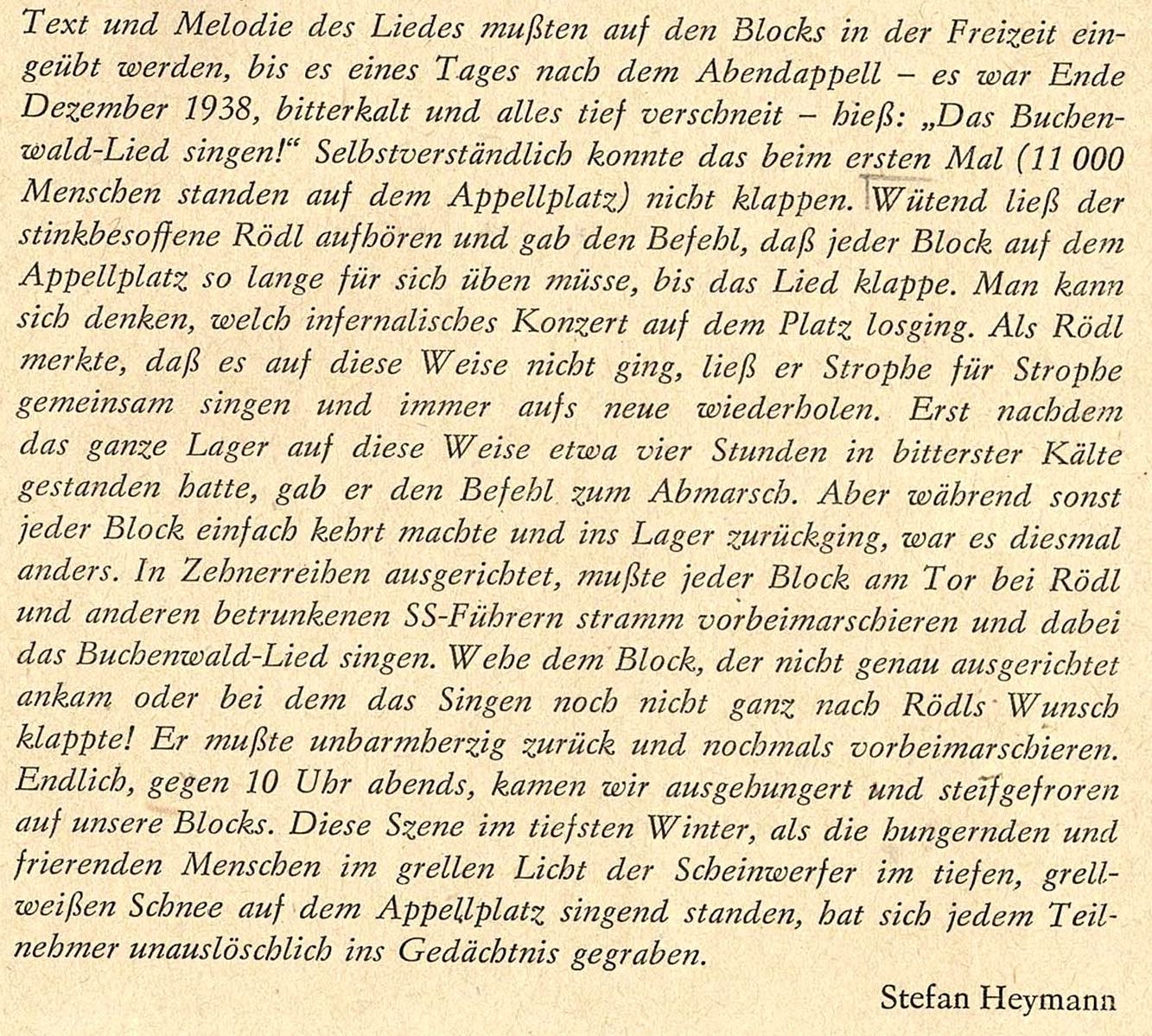 Buchenwald Lied Heymann Bericht S 77