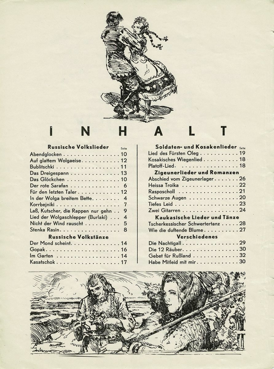 1938 Russische Volksmusik Inhaltsverzeichnis