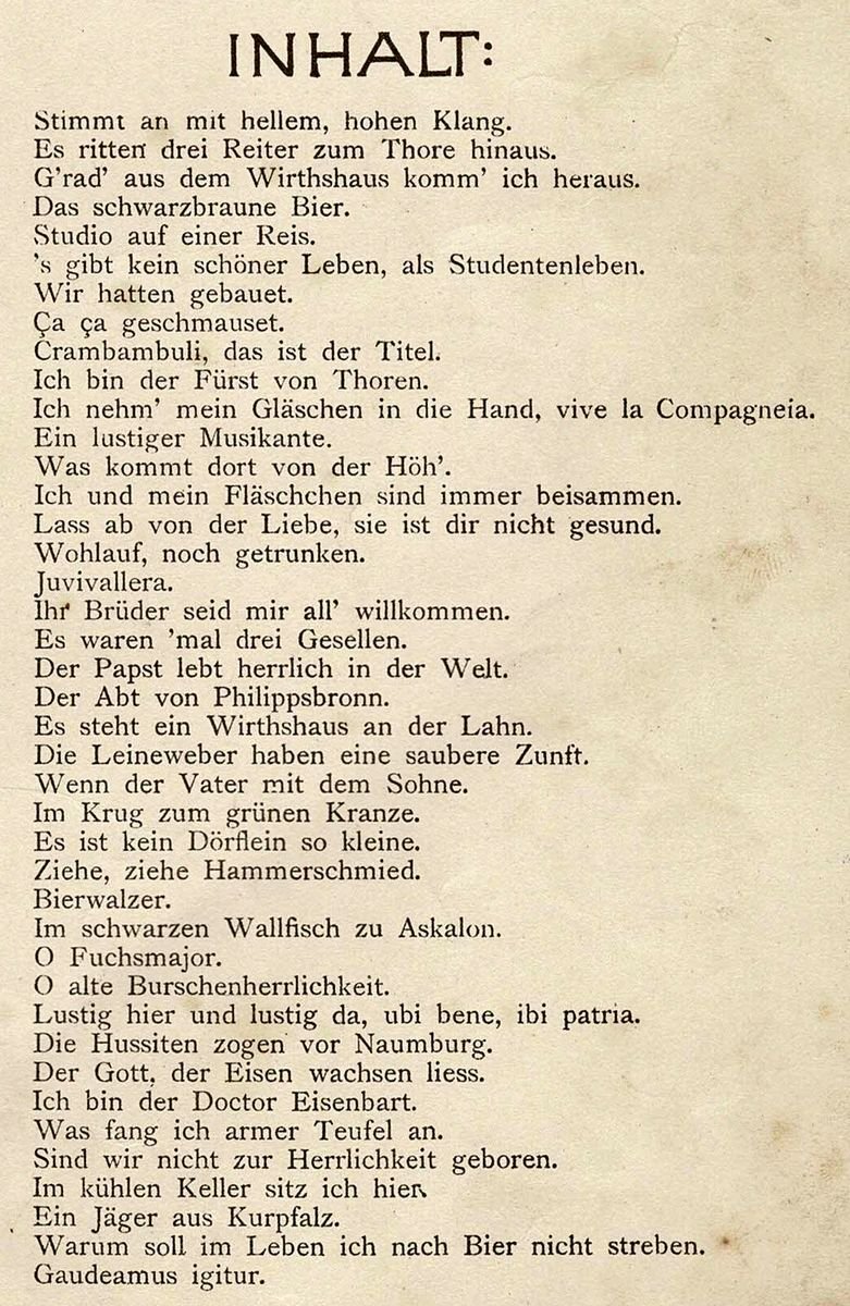 Studentenlieder Potpourri 1897 Inhalt