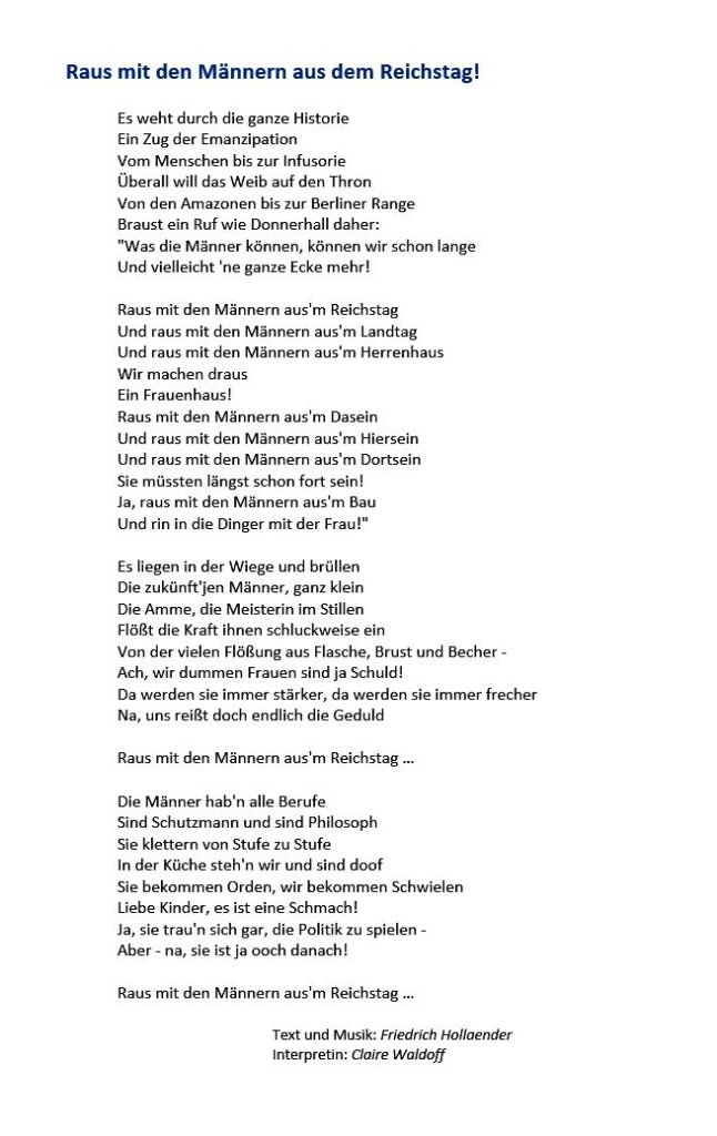 Raus mit den Männern Text