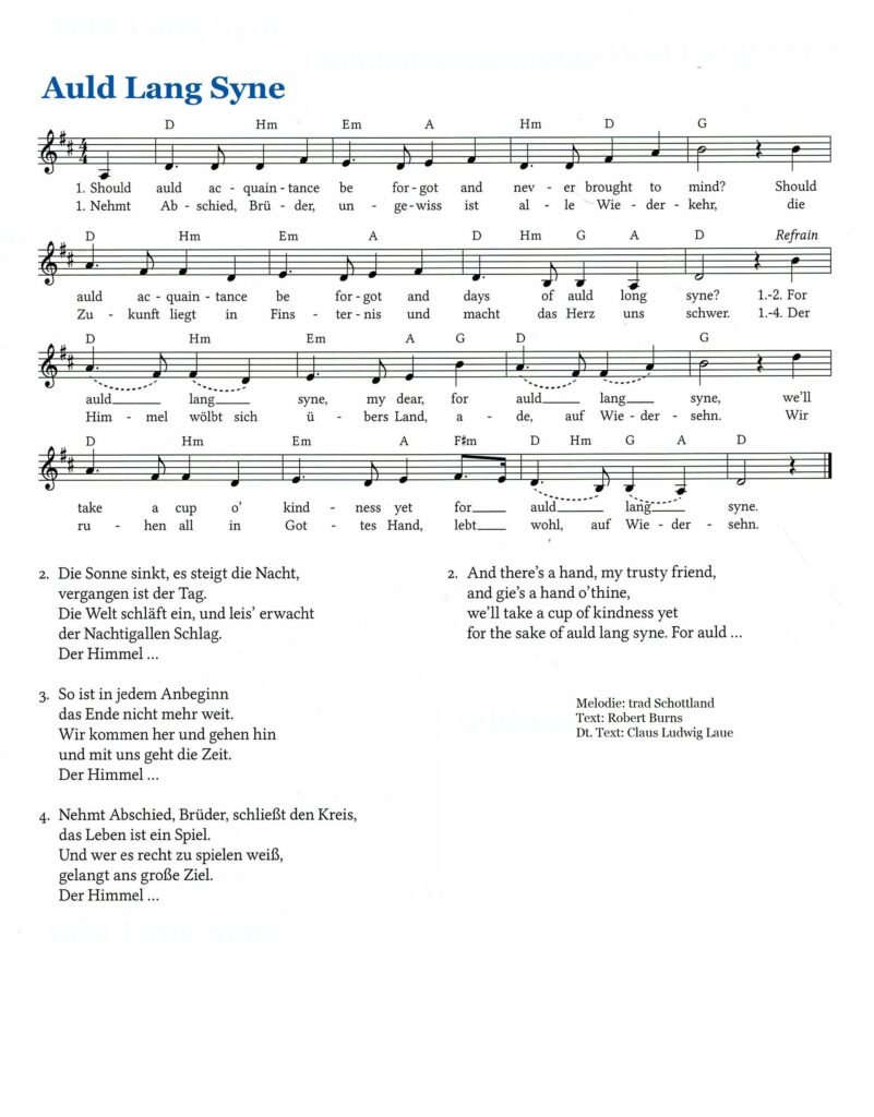 Auld Lang Syne Meodiel und Text