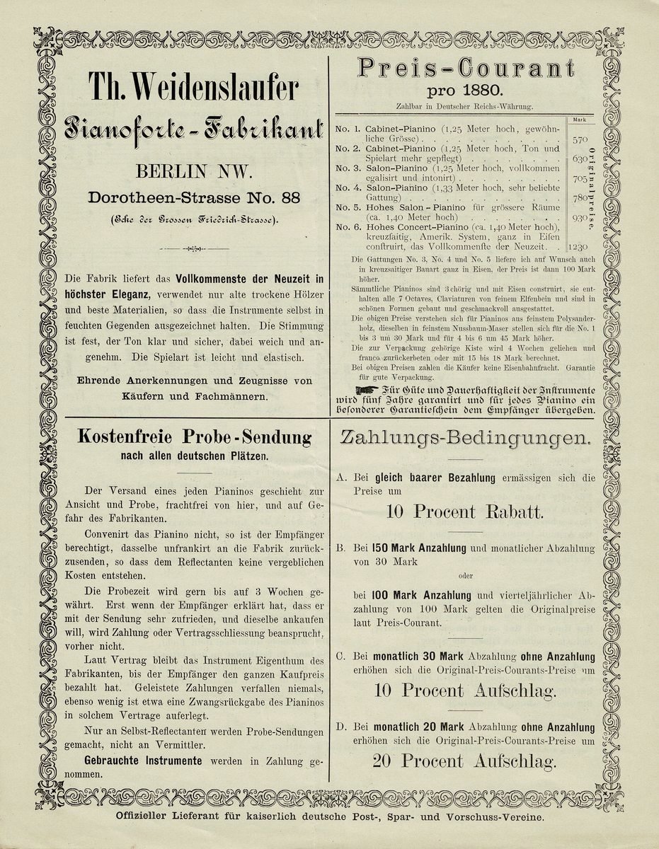 Berlin die schöne Kaiserstadt Pianoforte Werbung 1