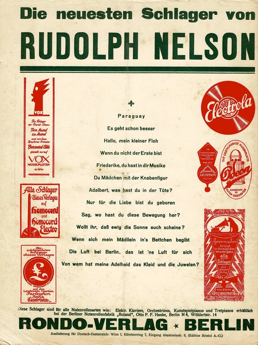 1927 Du und ich 4 Schlager Rückseite 1927 Du und ich 4 Schlager Rückseite