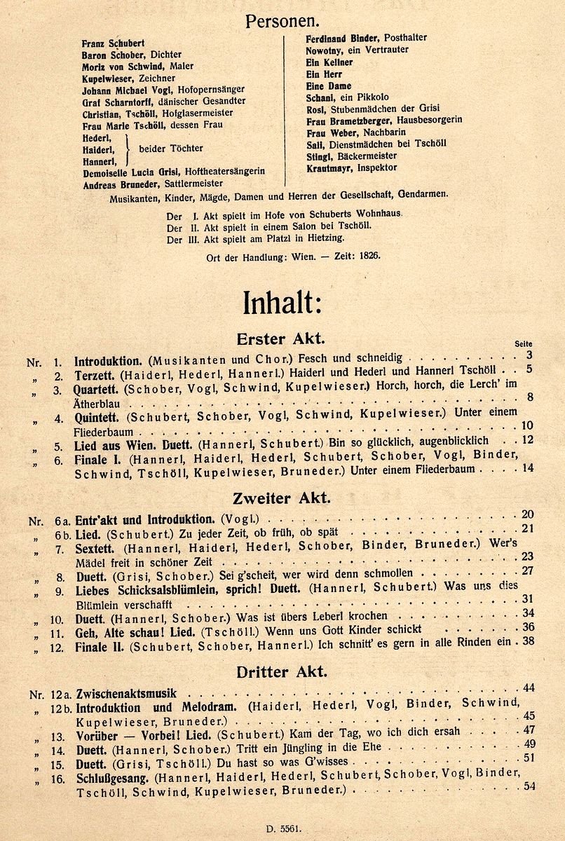 1916 Das Dreimäderlhaus KA Inhalt
