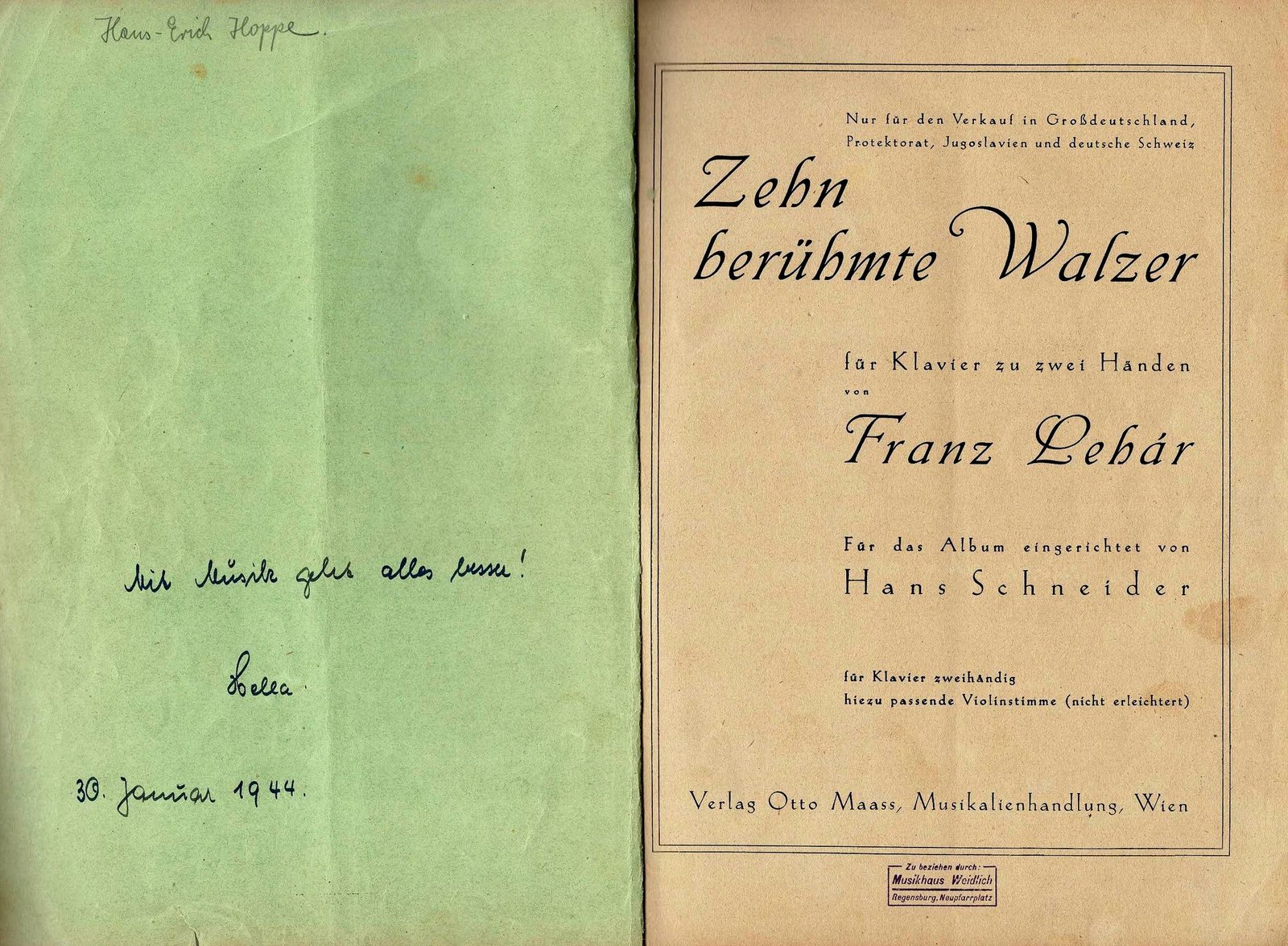 Zehn berühmte Walzer Lehar Spruch 1944