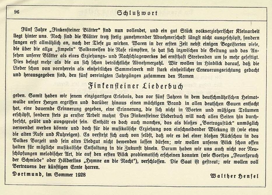 Finkensteiner Liederbuch 1 Schlusswort Finkensteiner Liederbuch 1 Schlusswort