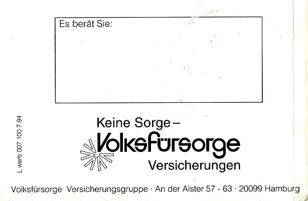 Keine Sorge Volksfürsorge Rückseite Keine Sorge Volksfürsorge Rückseite