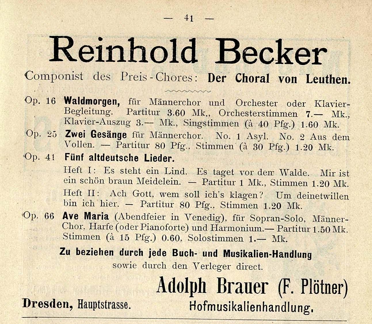 Anzeige Reinhold Becker Kompositionen Anzeige Reinhold Becker Kompositionen