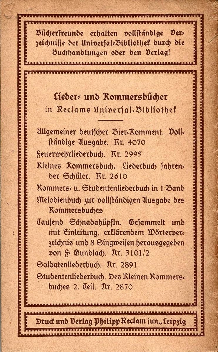 Kleines Kommersbuch Reclam Rückseite