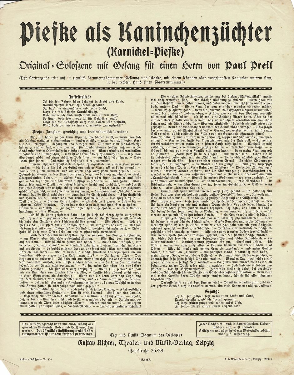 Piefke als Kaninchenzüchter Text