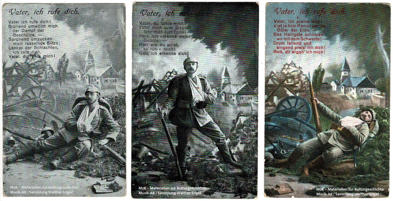 Vater ich rufe dich, gelaufen am 3.5.1916 (l.), 6.5.1914 (M.) und 22.12.1914 (r.) Vater ich rufe dich Übersicht 1