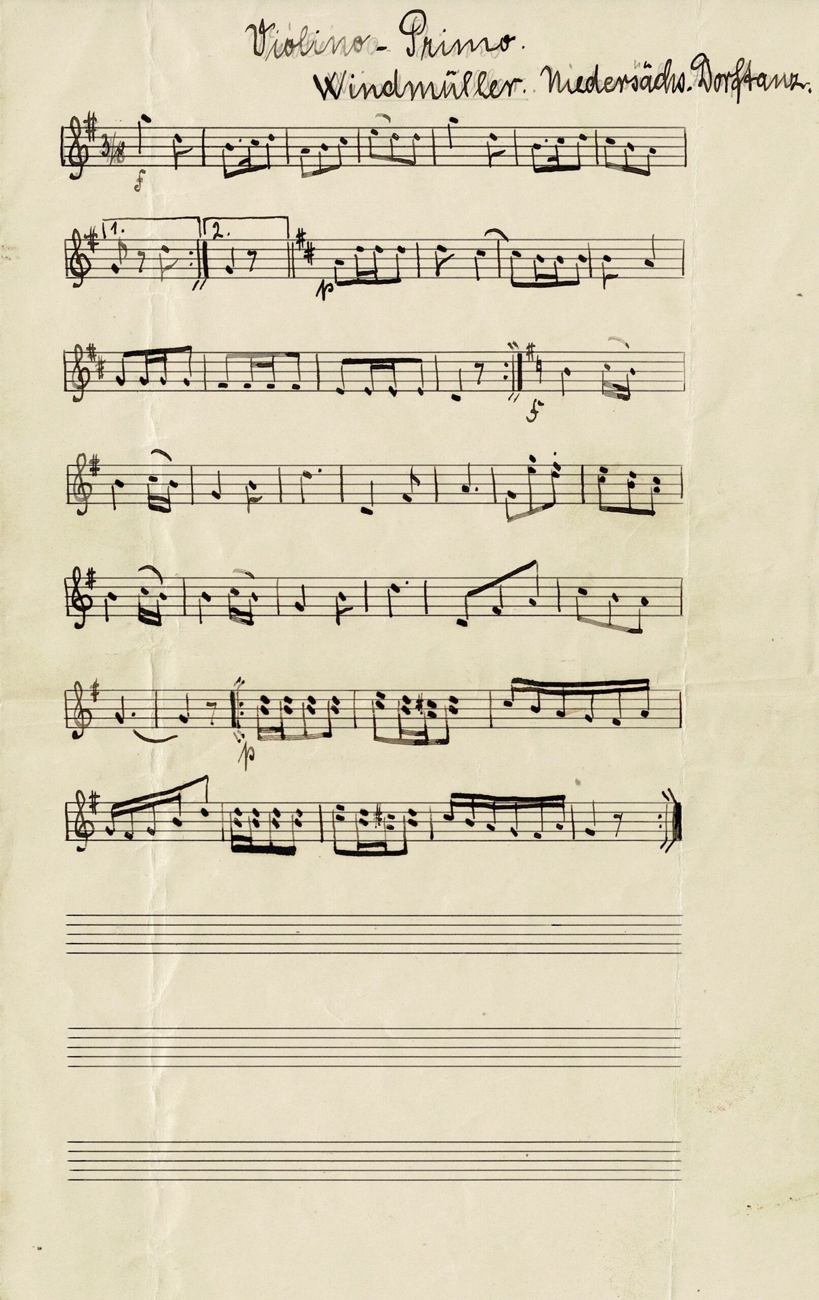 Heidjers Tanzmusik eingelegtes Notenblatt