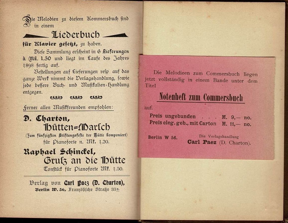Kommersbuch 1897 Werbung Kommersbuch 1897 Werbung